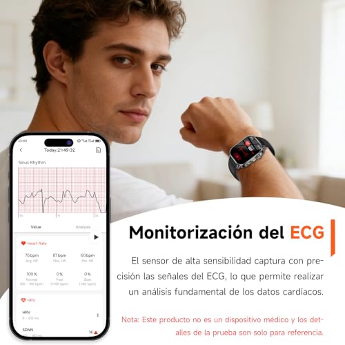 Smart Watch ECG Blood Pressure 24H Heart Rate Monitor Sleep, Man Woman | Health Watch HD Screen 2.0", Body Composition/HRV/SpO2/Body Temperature/BMI/30s Mini Check-up/LED/Fatigue/Emotions