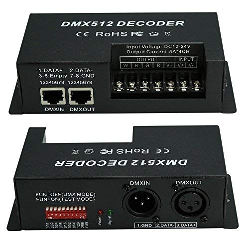 DMX 512 Decoder Controller for RGBW LED Strip Light Dimmer Driver DC12-24V 5A/CH (4 Channel)