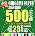 [Taro's Origami Studio] Standard 6 Inch One Sided 23 Colors 500 Sheets Square Easy Fold Premium Japanese Paper for Beginner (Gold and Silver Included)