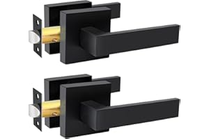 KAMOTA Passage Door Levers, 2 Pack Black Heavy-Duty Door Handles, Square Non-Locking Door Knobs, Right and Left Handed for Closets, Hallways and Conference Rooms