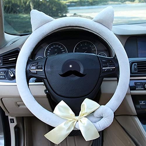 YANG HONG SHOP Super Cute Car Steering Wheel Cover Girl And Woman Cartoon Plush Non-slip Universal 15 Inch / 38CM (Color : Gray)