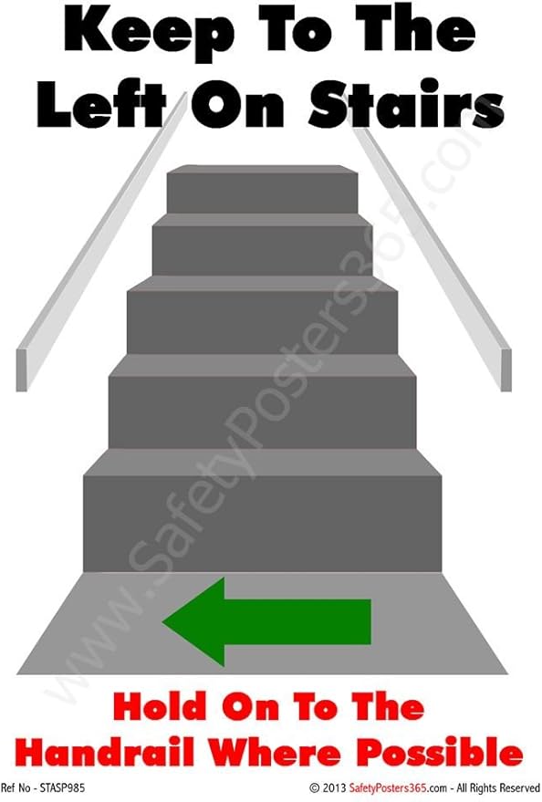 Safety Poster for Stair Safety Keep to the left on stairs Grey (A2