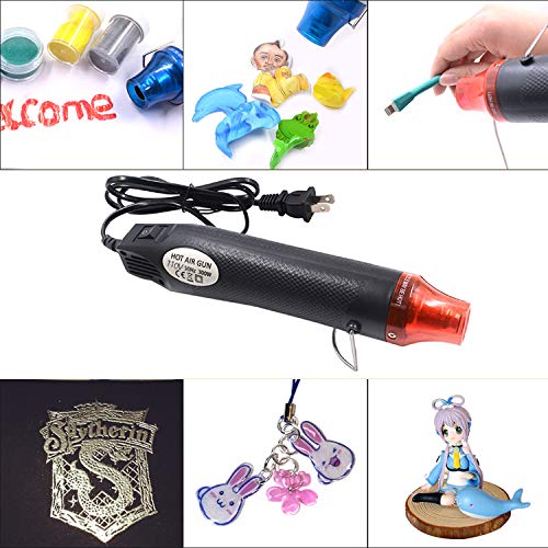 Heat Gun,mofa Hot Air Gun Tools Shrink Gun with Stand For DIY Embossing And Drying Paint Multi-Purpose Electric Heating Nozzle 300W 110V with 40PCS Shrink Tube(Black,Red)