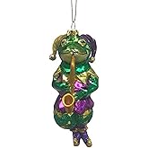 December Diamonds Jester Frog Glass Ornament – Mardi Gras Theme – 6" – Saxophone Frog Design, Decorative Holiday Accent for Seasonal Décor