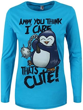 Psycho Penguin Women's Aww You Think I Care Long Sleeve T-shirt Caribbean Blue