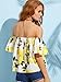 Floerns Women's Casual Print Off Shoulder Flare Sleeve Top Loose Blouse