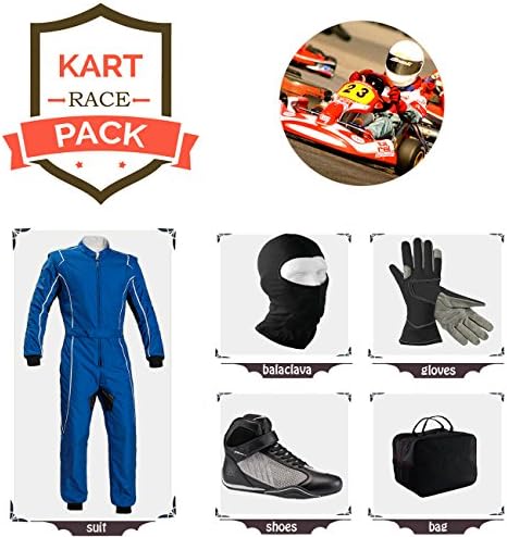 Go Kart Racing Suit Suit,Gloves,Balaclava and Shoes Free Bag - Blue with White Line Design