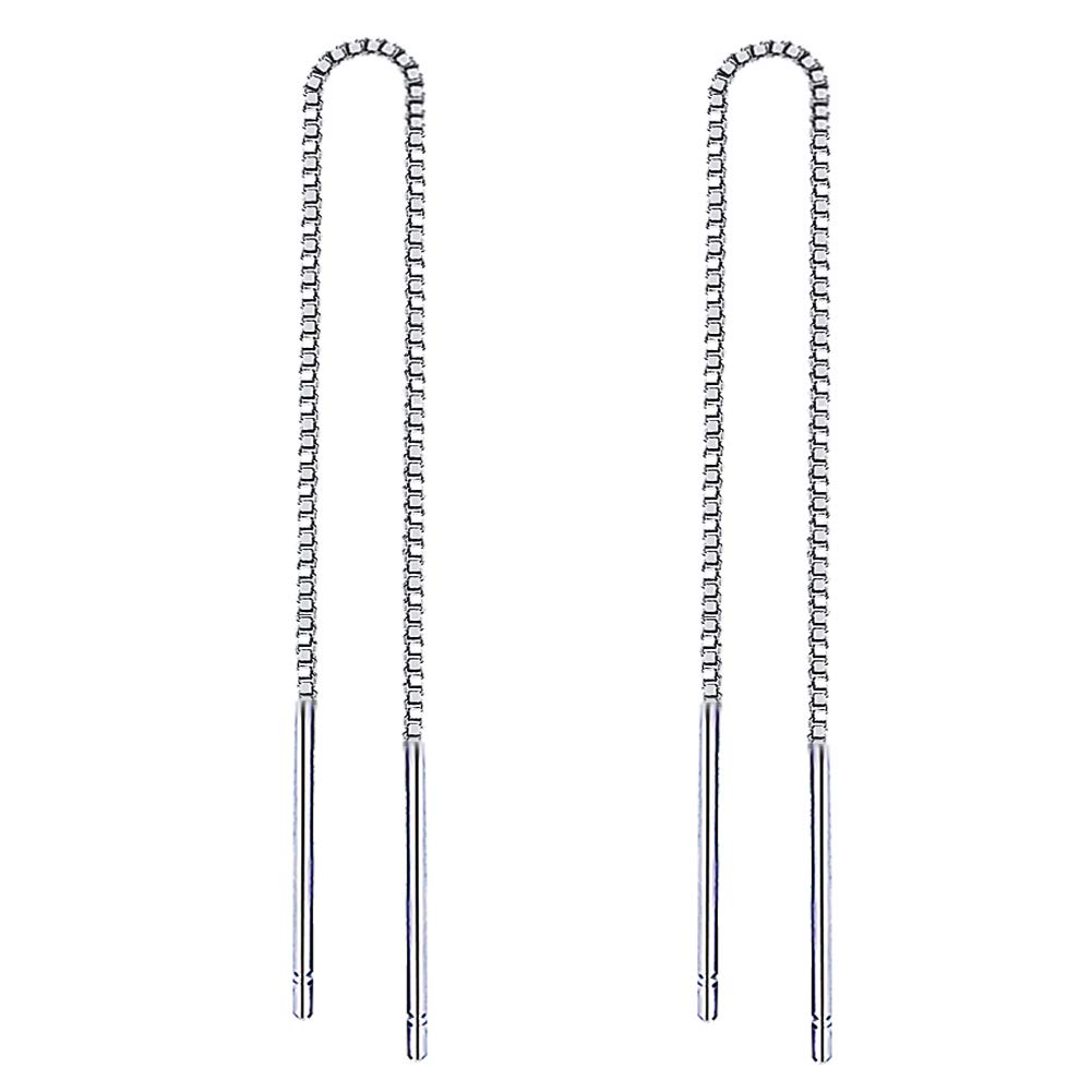 Yaneno 925 Sterling Silver Needle Bar Threader Pull Through Chain Drop Dangle Earrings for Women (4.72)