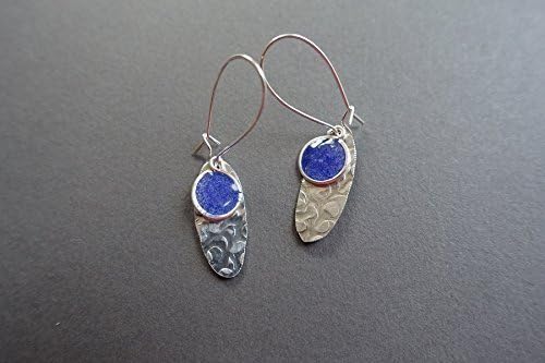 cobalt resin and hammered aluminum oval earrings