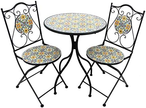 TisYourSeason Mosaic Tile Bistro Set Milan Rustic Look Outdoor Patio Furniture