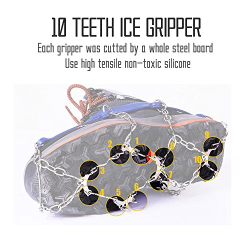 10 teeth universal ice grip anti-slip shoe cover with stainless claw for outdoor activities,Hiking,climbing,Hunting,Fishing and Snow weather (Black, M) - Thumbnail 5