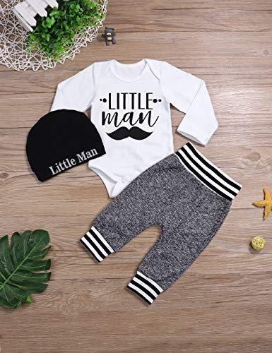 Newborn Baby Boy Clothes New to The Crew Letter Print Romper Long Pants Hat 3PCS Outfits Set Breathable and Soft (O-White, 9-12 Months)