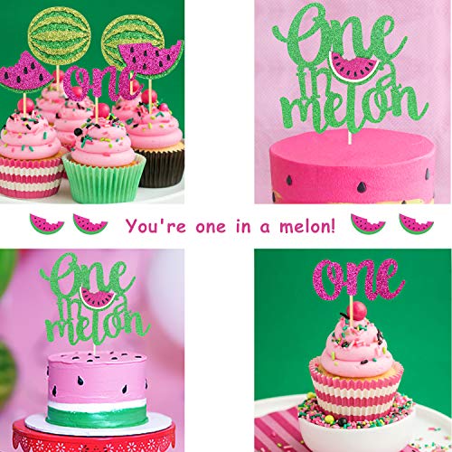 Yaaaaasss! Watermelon Cake Toppers Set of 25 One in a Melon Cupcake Decorations Baby Shower Girl 1st Birthday Supplies Glitter Summer Fruit Sweet to be One Themed Party - Thumbnail 4