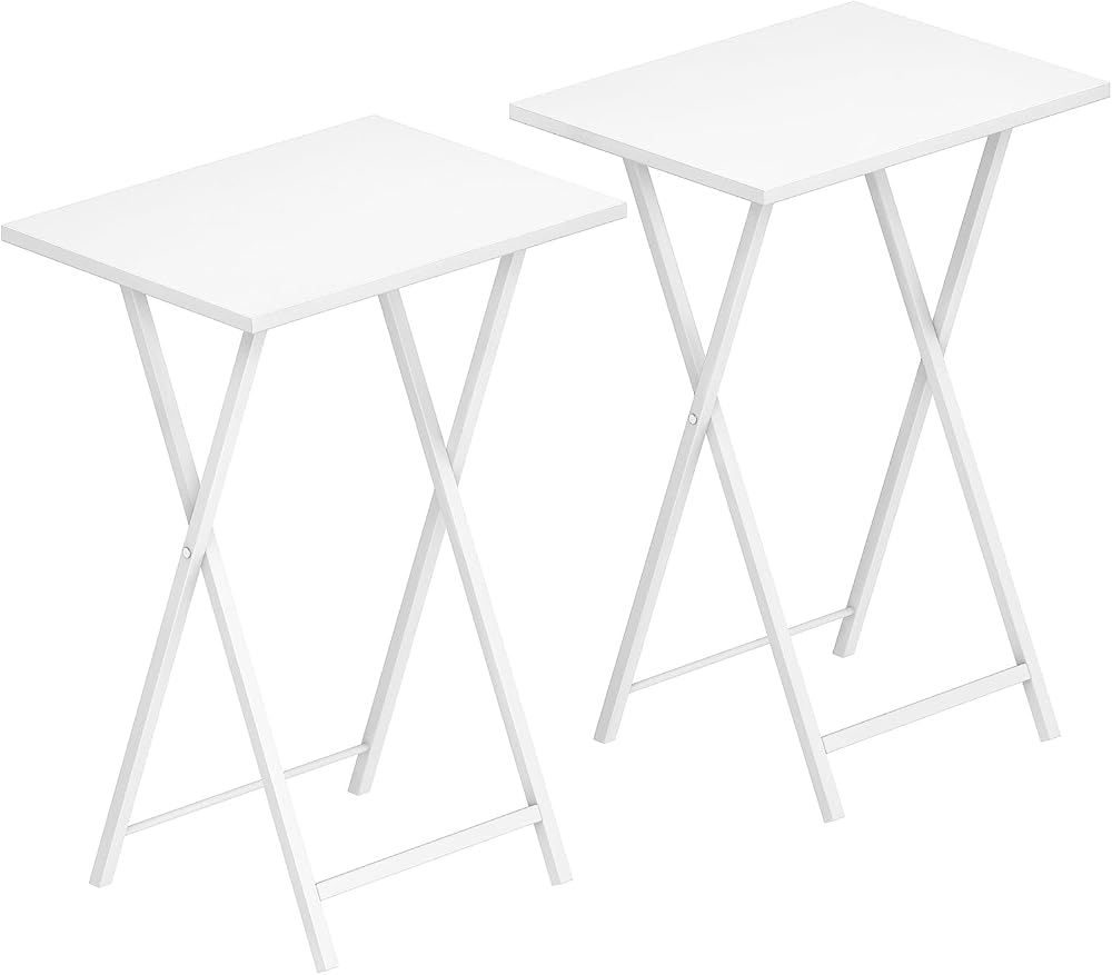HOOBRO Side Table 2 Set Folding TV Tray Table Metal Industrial White EWW25BZ01N1