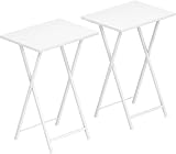 HOOBRO Side Table 2 Set Folding TV Tray Table Metal Industrial White EWW25BZ01N1