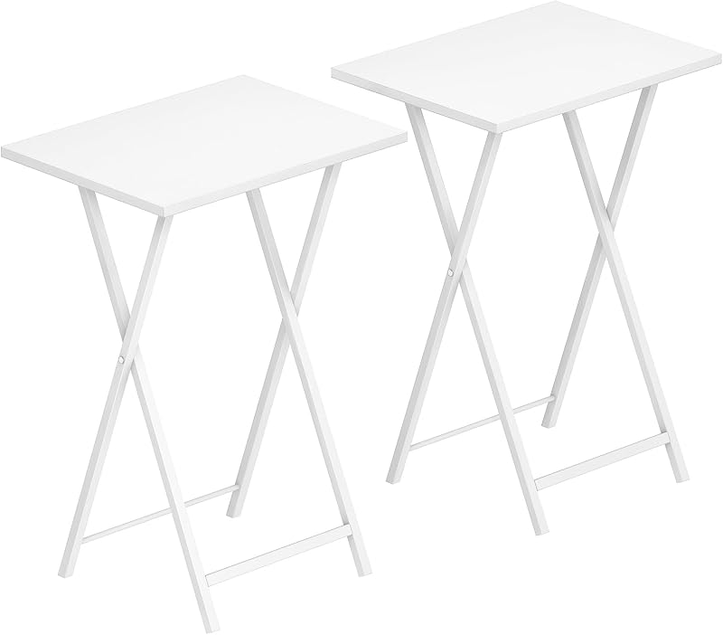 HOOBRO Side Table 2 Set Folding TV Tray Table Metal Industrial White EWW25BZ01N1