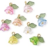 Gelirda 100Pcs Acrylic Floral Beads Pendants Tulip Flower with Green Leaf Charms for Bracelet Necklace Jewelry Making