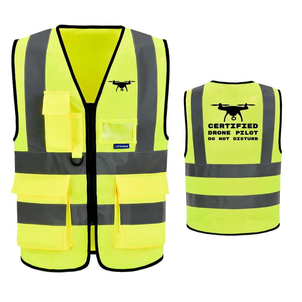6XL 7XL 8XL Hi Vis Drone Pilot Vests for Men & Women - 7 Pockets, High Visibility Safety Vest with Zipper
