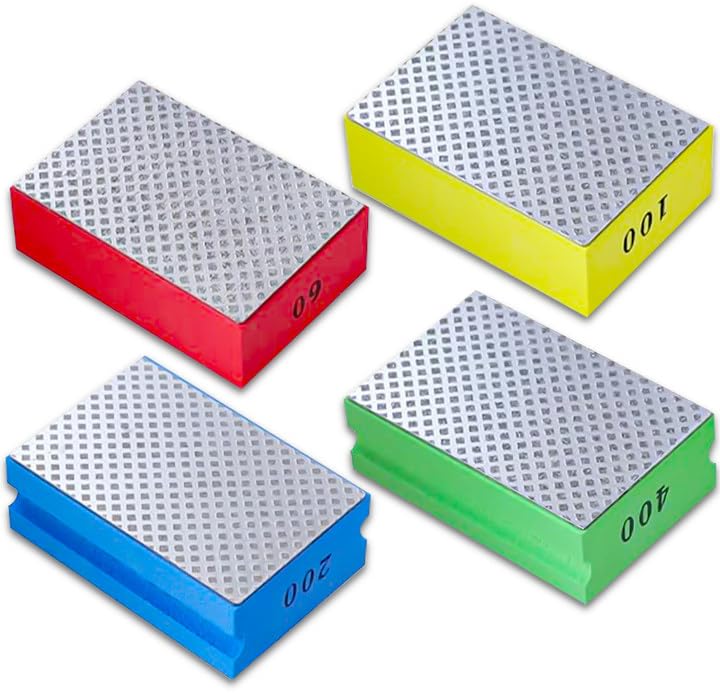 Vegena 4pcs Diamond Hand Polishing Pads, Diamond Polishing Pads, Polishing Grinding Block, Diamond Sanding Block Sanding Blocks For Ceramic Tile Glass Grinding Sanding Concret（60#,100#,200#,400#）