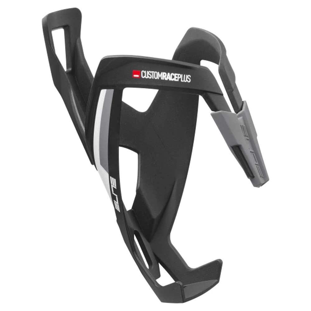 Elite Custom Race Plus Bottle Cage Black Mat White Graphic – Enhanced Self-Adjusting Bike Bottle Holder with Superior Grip – Lightweight Fibre-Reinforced – For Road Bike, MTB & Gravel Cycling