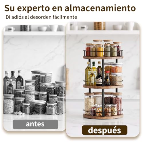 3 Tier Spice Rack Organizer - Kitchen Countertop Pantry Bathroom Vanity Shelf - 26 x 26 x 45 cm (Rustic Brown)