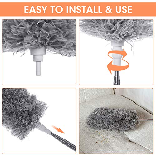 Microfiber Dusters for Cleaning with Telescoping Extension Pole (30-100 inches) Scratch-Resistant Cover, Bendable, Washable, Detachable, Lint Free Dusters for Cleaning Ceiling Fan, Blinds, Cobwebs - Thumbnail 3