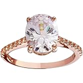 Rose Gold Plated 925 Sterling Silver Oval Solitaire Ring Band Sizes 5-9