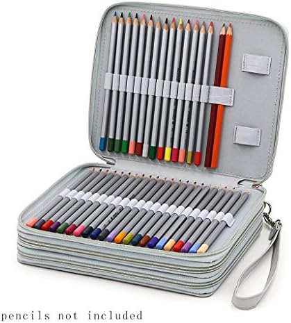120 Slots Pen Case Portable PU Leather Pencil Case Multi-layer Zipper Pen Bag for Pencil, Color Lead, Watercolor Pen, Mark Pen and Makeup Brush Gray