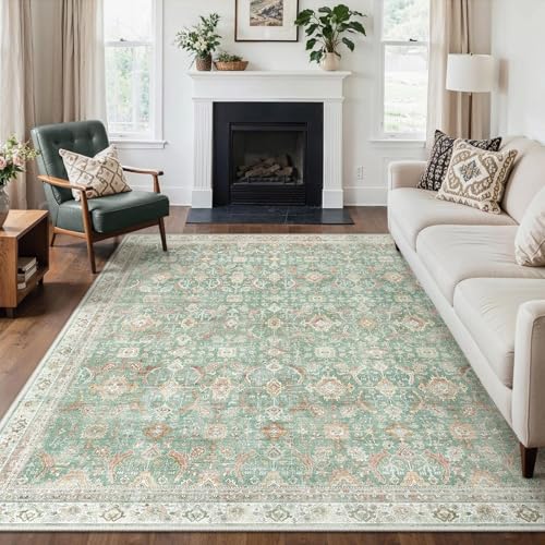 GENIMO Teppich Wohnzimmer 200x290 cm Großer Waschbar Sanftes Salbeigrün