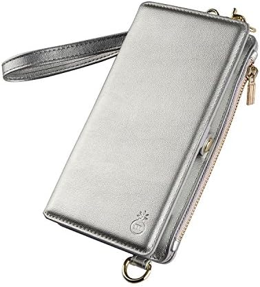 iDamtok iPhone 7 Plus 8 Plus Wallet Case, Womens PU Leather Magnetic Detachable Phone Cover Flip Folio Case Multi-Functional Zipper Money Purse Mini Crossbody Shoulder Bag Clutch