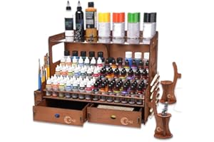 OPHIR Paint Organizer, 104 Holes Paint Holder with 26 Brush Holes, 1 Brush Holder with 6 Slots, 2 Drawers, 2 Painting Handles