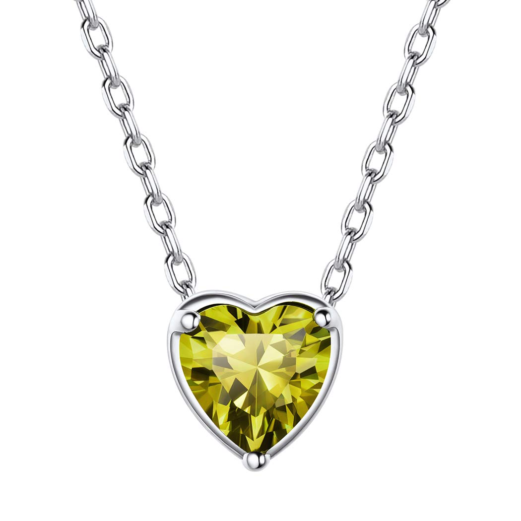 Suplight August Birthstone Necklace for Women Girls, Womens Birthstone Jewelry 925 Sterling Silver Dainty Cute Crystal Stone Peridot Heart Necklace — image 1