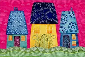 Three Colorful Patterned Houses Nicole Tamarin Patchwork New Home Congratulations Card