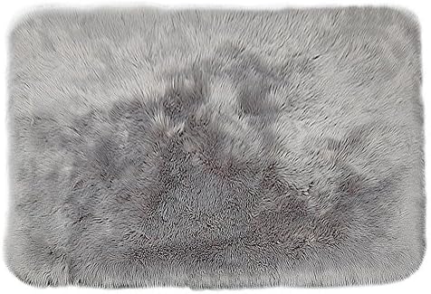 Faux Sheepskin Area Rug Faux Fur Area Rug, Soft Indoor Modern Area Rugs Fluffy Sheepskin Carpet, Soft Faux Sheepskin Pad Used As an Area Rug in Bedroom,Living Room Decor Nursery Rugs (gray)