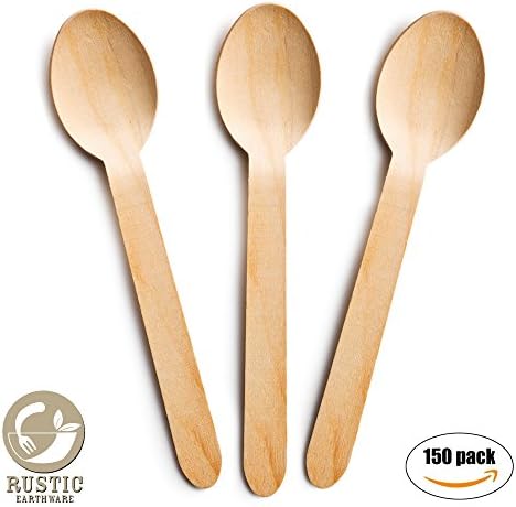 Wooden Spoons Disposable 150 Pc Set by Rustic Earthware | Eco-Friendly Biodegradable Tableware | Parties, Weddings, and Showers | Bonus Party, Wedding or Sustainable Ebook