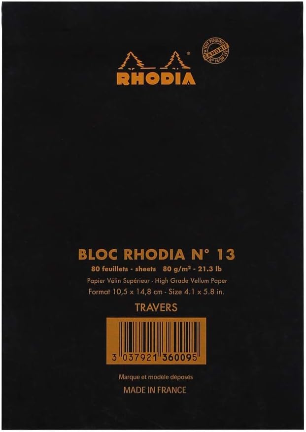 RHODIA 136009C, Stapled Notepad N°13 Black, A6, Lined, 80 Detachable Sheets, White Clairefontaine Paper 80 g/m, Soft - Image 4