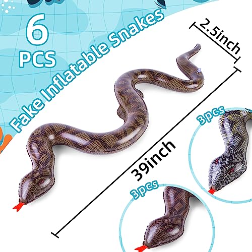 Shindel 6PCS Inflatable Snakes, Large Fake Snakes Blow Up Snake Pool Floats 39 Inch Snakes for Garden Pool Halloween Decoration Prank Toys