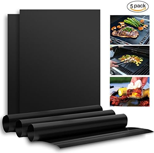 Outdoor Cooking Tools,BBQ Grill Mat Heat Resistant Grilling Accessories Non-Stick Barbecue Baking Mats with FDA Approved,Reusable and Easy to Clean for Gas,Charcoal,Electric Grill (5)
