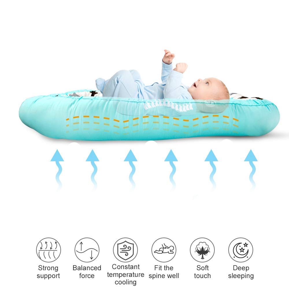 Baby Lounger, Baby Nest and Baby Bassinet, Portable Ultra Soft Breathable Newborn Lounger Crib, Perfect for Co-Sleeping and Traveling (0-12 Months)(New Blue Star): Baby