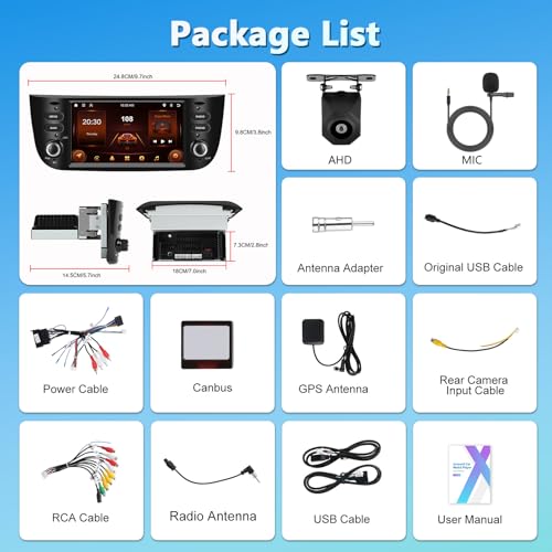 Motorsi 2+64GB Car Radio for Fiat Punto 10-16/Linea 12-15 with Wireless Carplay Android Car, Bluetooth Car Stereo Screen with GPS RDS/FM Radio SWC 5G WiFi USB +AHD/CVBS Rear Camera