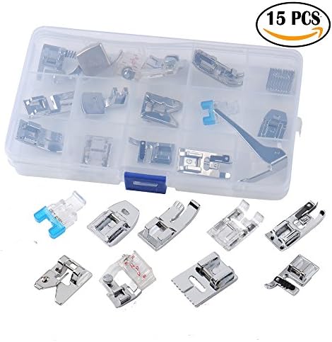 YAMALAS 15 Pieces Sewing Machine Presser Feet Kit Home Garden DIY Sewing Tools Accessories Presser Foot for Low Shank Sewing Machine, Singer, Baby Lock, Brother, Janome, etc.