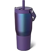 BrüMate Resa 25oz 100% Leakproof Travel Tumbler w/Handle & Straw | Flexible SoftSip Straw | Silicone Sleeve for Durability | Stainless Steel | Cup Holder & Travel Friendly Water Bottle (Dark Aura)