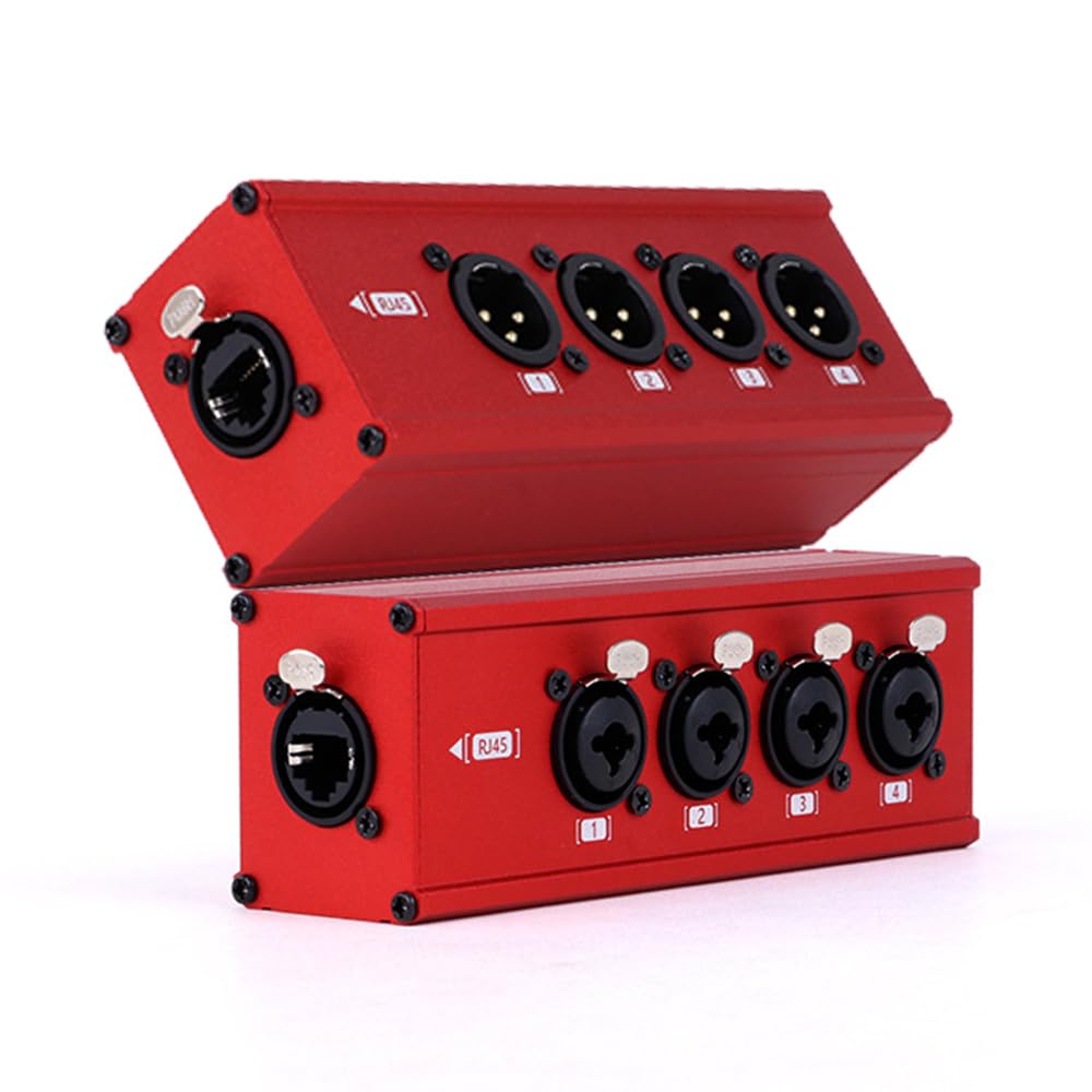 Photo 1 of 4 Channel 3 Pin Multi Network XLR Cable Breakout XLR Male and XLR 6.35 1/4" TRS Stereo Female Over RJ45 Ethercon Cable Extender for Stage Lighting and Recording Studio (Red, XLR M - XLR/6.35 F)