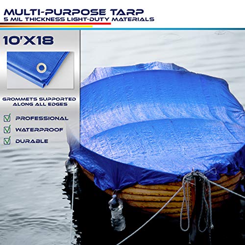 Windscreen4less 10' x 18' General Multiple Purpose 5 Mil Waterproof Blue Poly Tarp