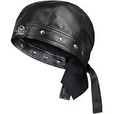 Leather Skull Hat - Strappy Black Rider Skull Hat, Motorcycle Leather Hat, Suitable for Everyday Wear and Street Style