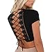 Antopmen Women Sexy Deep V Neck Short Sleeve Back Cross Tied Up Tee Backless Lace Crop Top (Medium, Black)