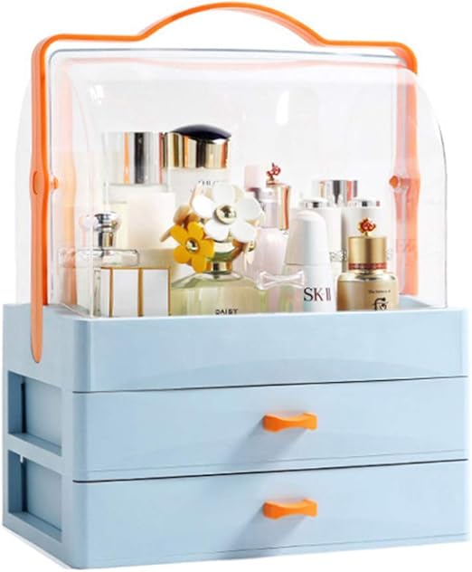 Amazon Com Display Boxes With Drawers For Vanity Skin Care Products Rack Cosmetic Jewelry Storage With Handle Dressing Table Desktop Finishing Box Makeup Organizer Blue Kitchen Dining