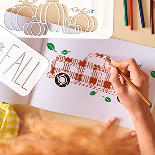 10 PCS Fall Stencils for Painting on Wood,Reusable Hello Pumpkin and Hello Fall Porch Sign Stencils, Thanksgiving Stencils of DIY Autumn Decoration