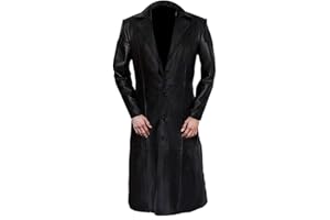 TRENDS GENESIS Mens Blade Coat Costume Wesley Snipes - Black Leather Trench Coat Full Length Leather Duster Overcoat For Men