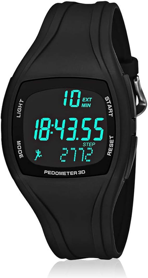 Pedometer Watch for Kids, Unisex Digital Sports Watch with Stopwatch/El Backlight/Countingup